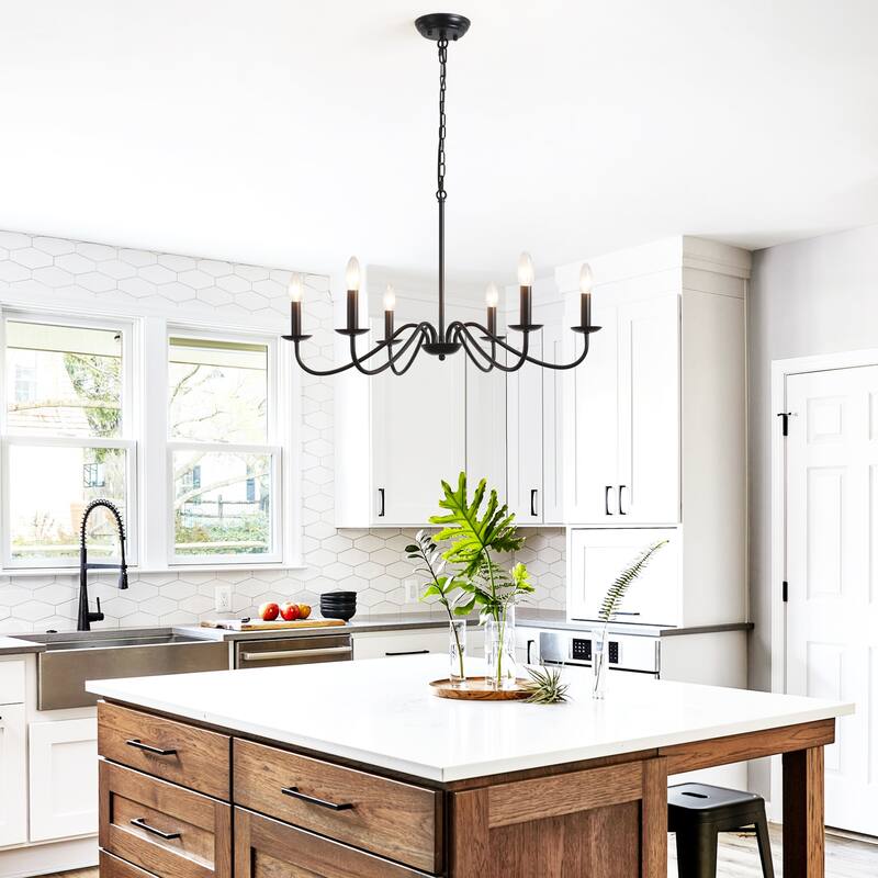 6-Light Rustic Farmhouse Simple Candle Chandelier for Bedroom, Kitchen, Living Room and Foyer