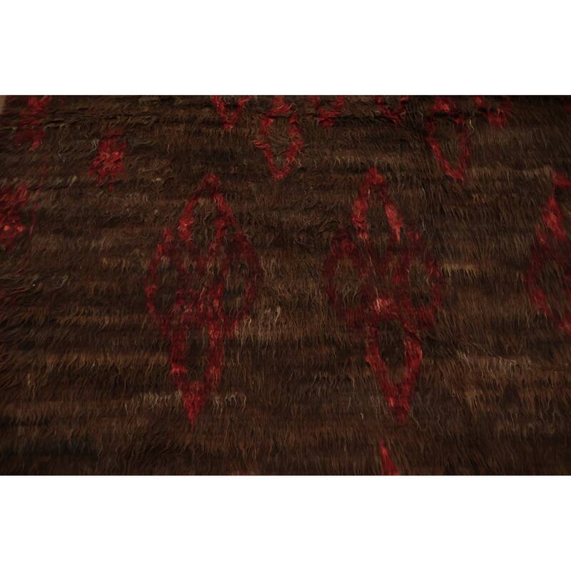 Hand Knotted Oriental 100% Wool Carpet Modern Tribal Brown Moroccan Area Rug - 9' 9'' X 6' 8''