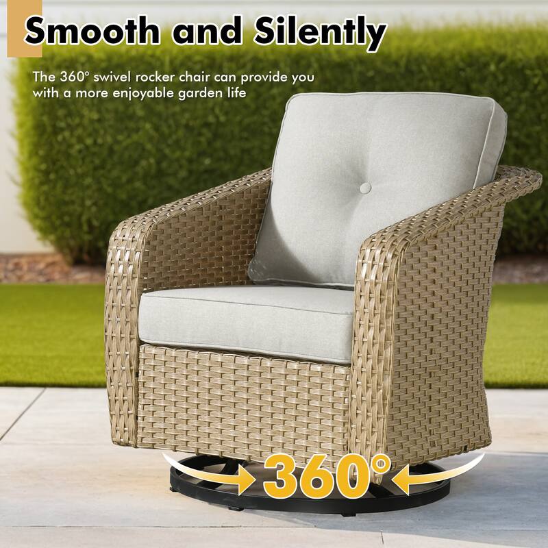 XIZZI 3-Piece Outdoor Chairs Wicker Swivel Rocker with Cushions