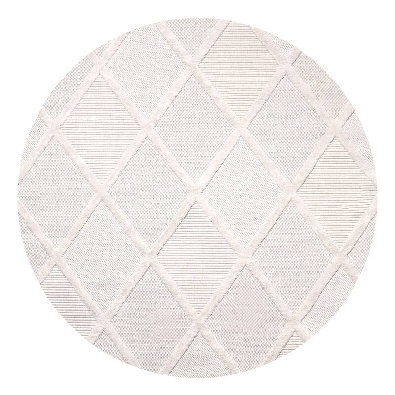 JONATHAN Y Talaia Diamond Trellis Indoor/Outdoor Area Rug - 5' Round - Ivory