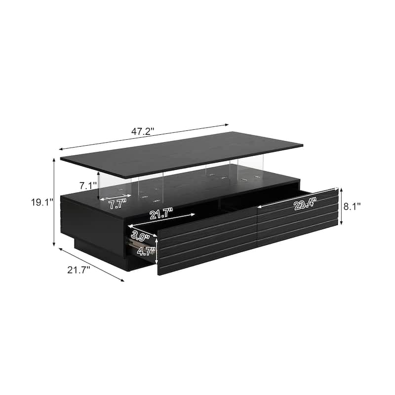 47.2" MDF LED Coffee Table with Multi-Color Lighting and Two Drawers