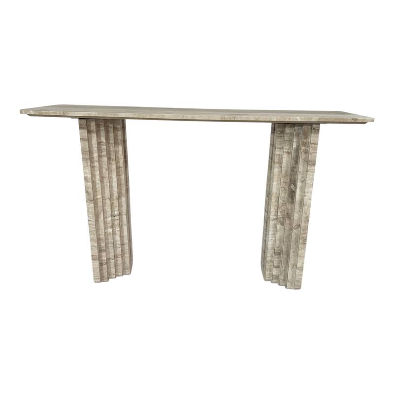 Travertine Console Table Rectangular Shape Narrow Entryway - 32" White - 54" x 14" x 32"