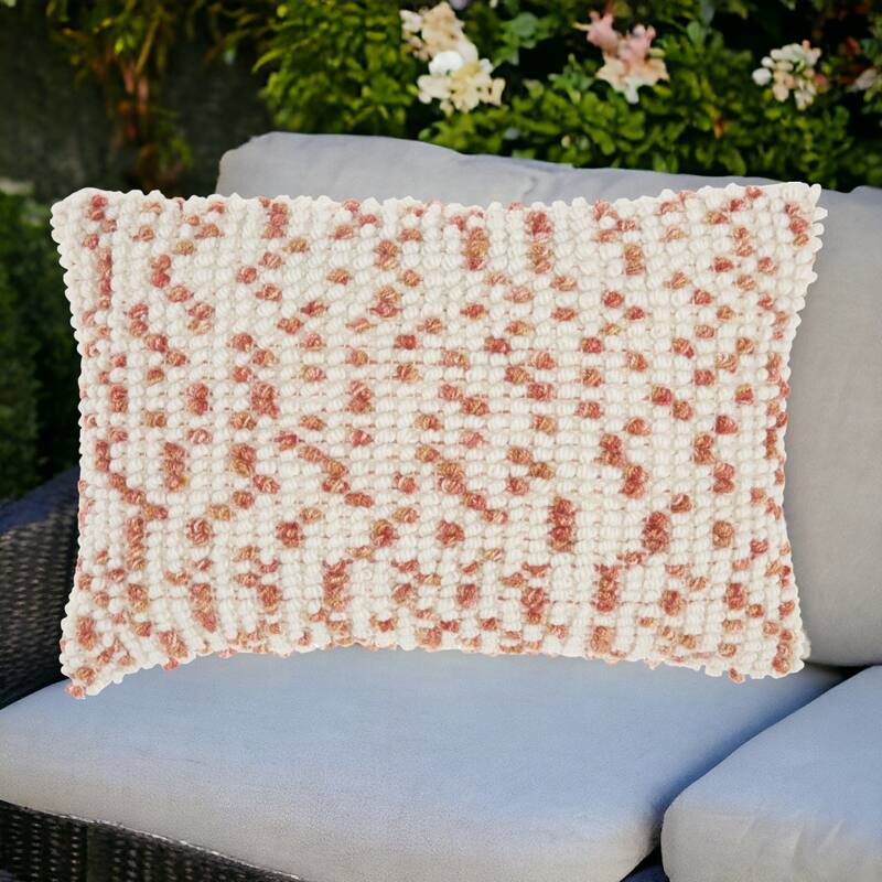 HomeRoots Coral and Beige Ribbed Indoor Outdoor Throw Pillow With Texture - Coral and Beige