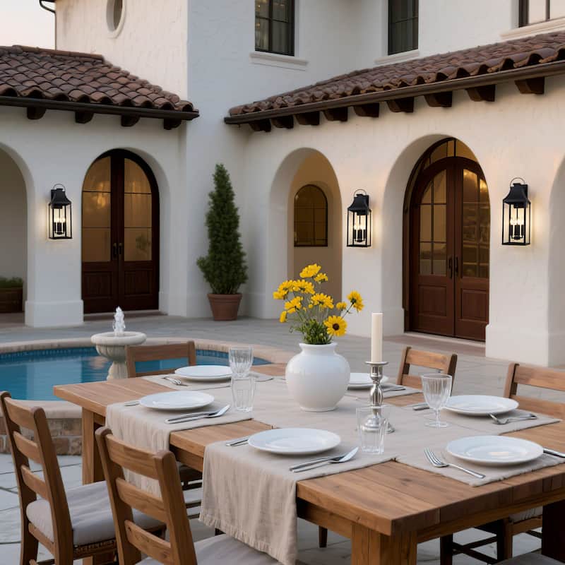 4-light Outdoor Wall Light With Matte-black Lantern & Clear Glass