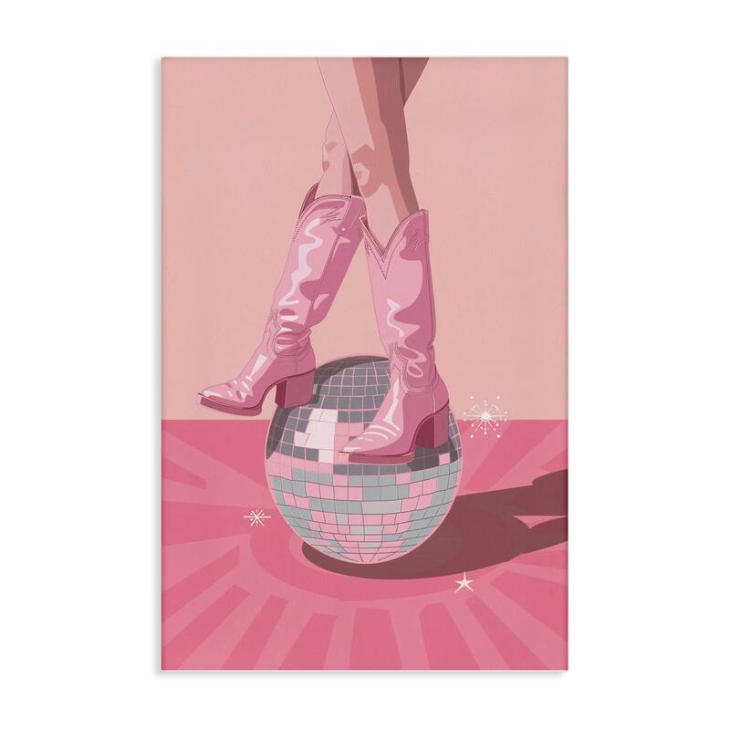 Stupell Pink Disco Cowgirl Balancing Canvas Wall Art Design By LSR Design Studio - 20 x 30