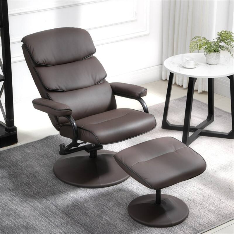 PU Recliner with Ottoman, Swivel and Adjustable Recline - 29.5" W x 33" D x 39.25" H.
