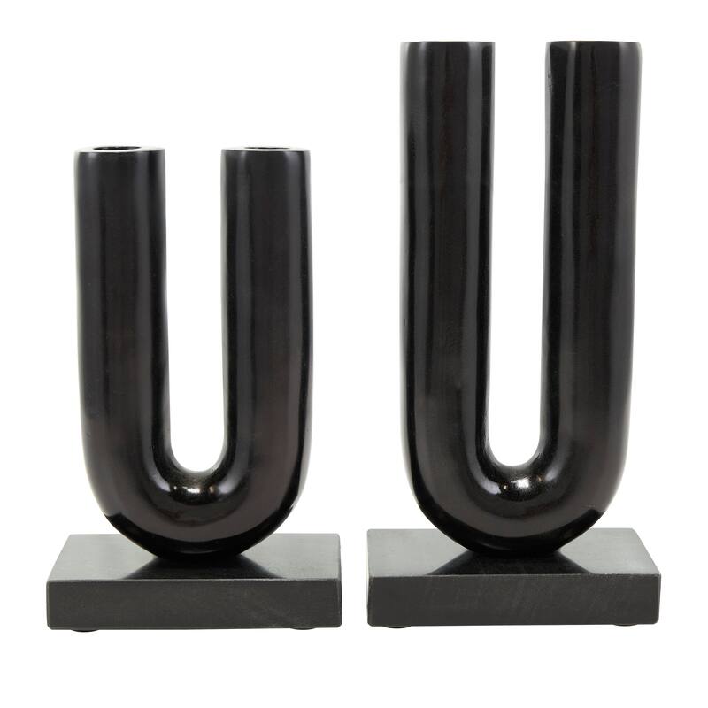 Gold or Black Aluminum U-Shaped Geometric Candle Holder with Marble Bases (Set of 2)