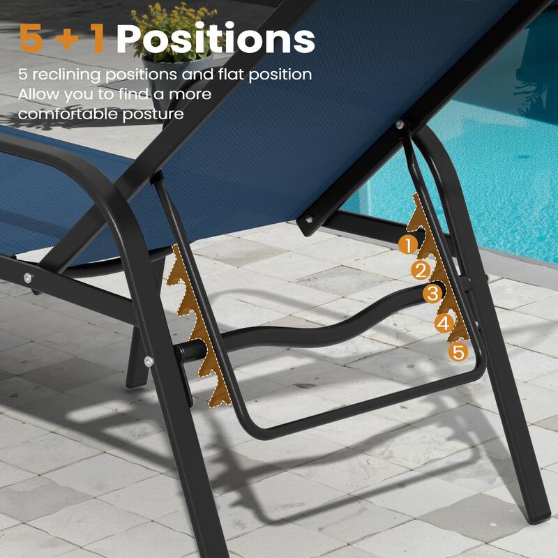 Set of 4 Outdoor Patio Adjustable Back Chaise Lounges Chairs with arms