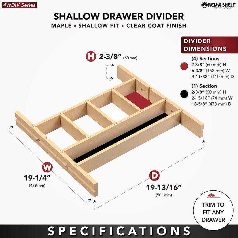 Rev-A-Shelf 4WDIV-24SH-1 Wood Classics 19-1/4" Wide Shallow Drawer