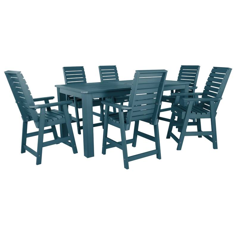 HIGHWOOD 7-Piece Counter Height Outdoor Dining Set - 42" x 84" Table - Nantucket Blue
