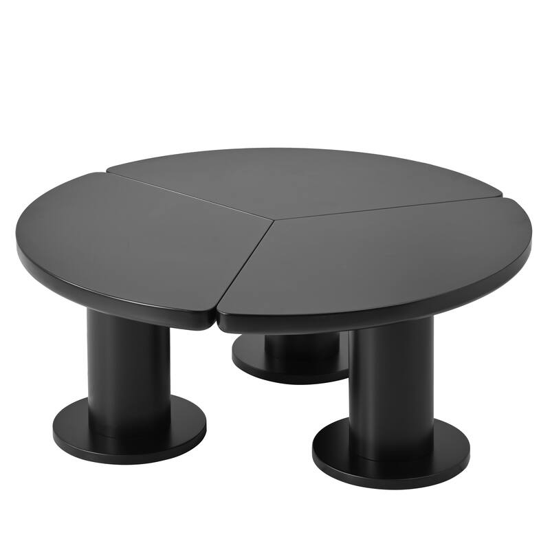 39.4" Round Coffee Table, Petal-Shaped Center Table with 3 Thick Legs, Wood Medium End Table for Living Room