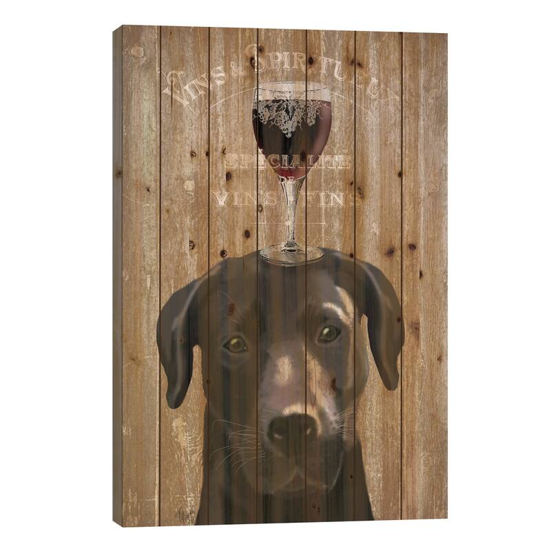 Dog Au Vin, Black Labrador Print On Wood by Fab Funky - Multi-Color - 26x18x1.5