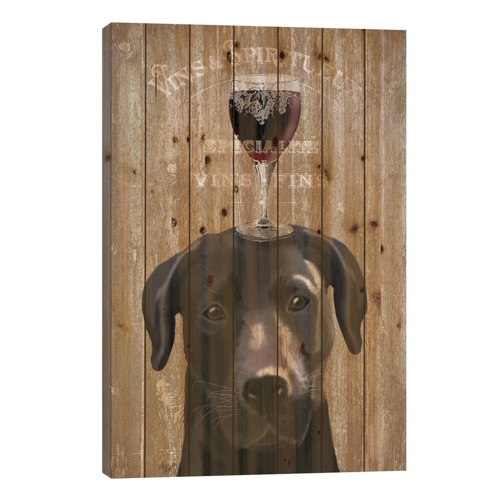 Dog Au Vin, Black Labrador Print On Wood by Fab Funky - Multi-Color