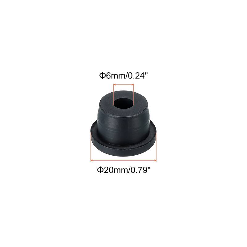T Shape Rubber Grommet 0.55 Inch OD 0.24 Inch ID Seal for Cable Pack of 6 - Black - 20 x 6mm