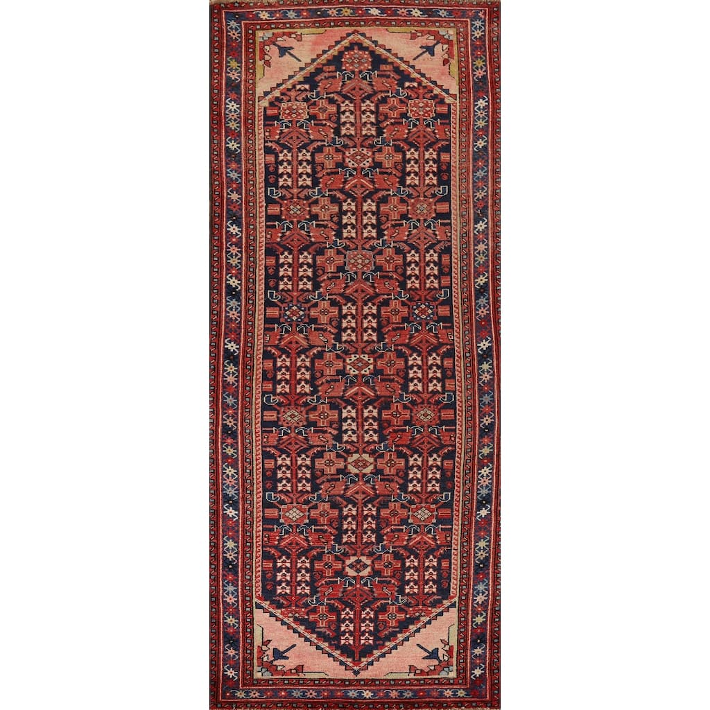 Geometric Malayer Vintage Persian Runner Rug Handmade Wool Carpet - 3'6" x 10'2"
