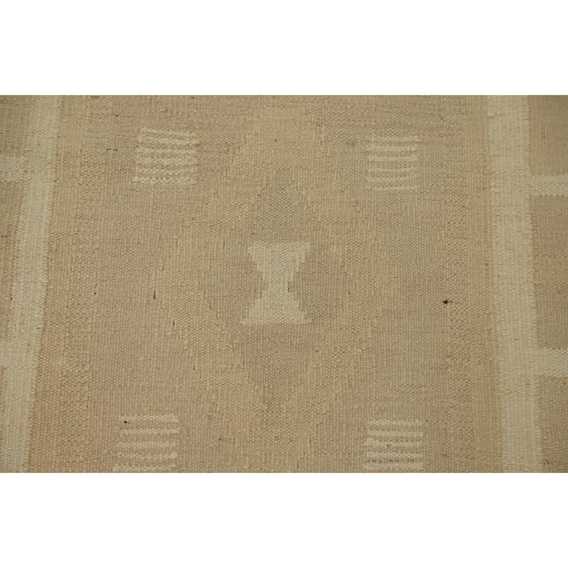 Hand Woven Oriental 100% Wool Carpet Southwestern Tribal Beige & Ivories Kilim Runner Rug - 10' 0'' X 2' 9''