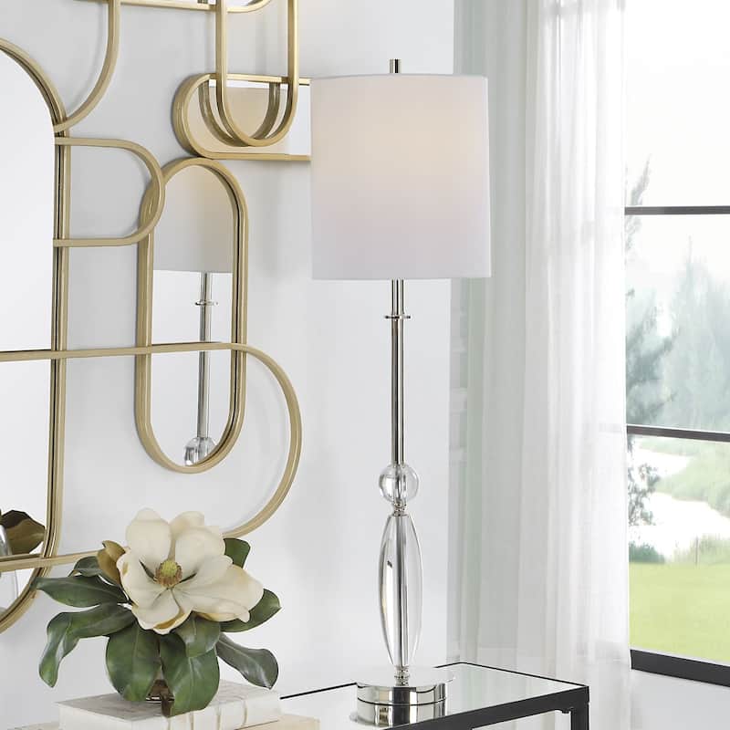 Curved Base Buffet Lamp with Round Drum Shade - 35.5" - White