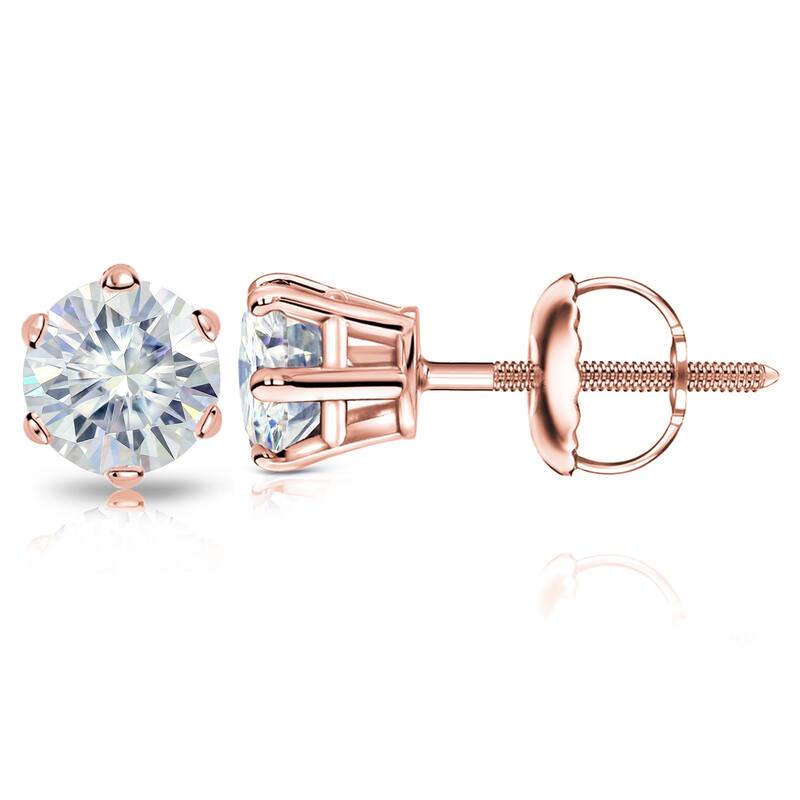 Auriya 1 1/2ctw Round Moissanite Stud Earrings 14k Gold - 5.9 mm - Rose