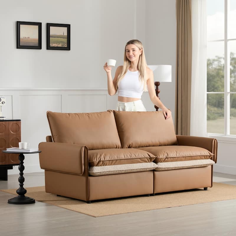 Fabric Wood Modern Oversized Armchair with Dual-Sided Cushions and Removable Covers