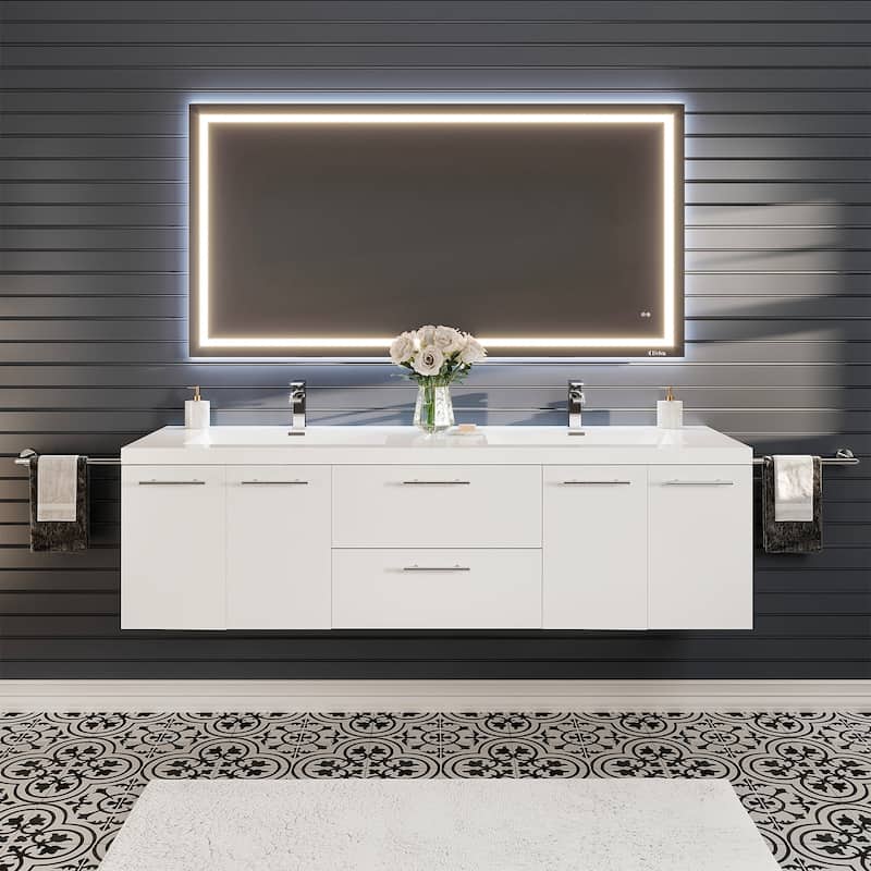 Eviva Axis 72" White DS Bath Vanity with Acrylic Top