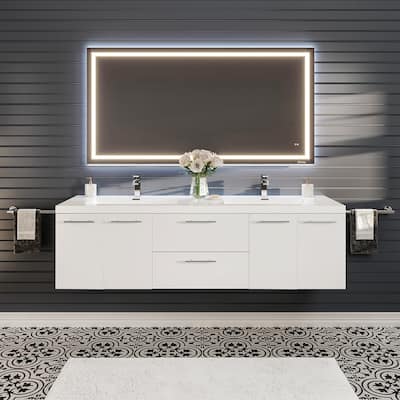 Eviva Axis 72" White DS Bath Vanity with Acrylic Top