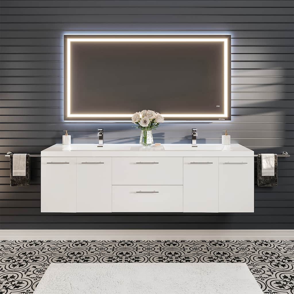 Eviva Axis 72" White DS Bath Vanity with Acrylic Top