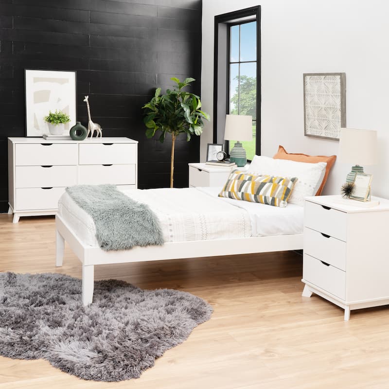 Purcell 4-Piece Bedroom Set with 6-Drawer Dresser and 2 Nightstands - White - Twin