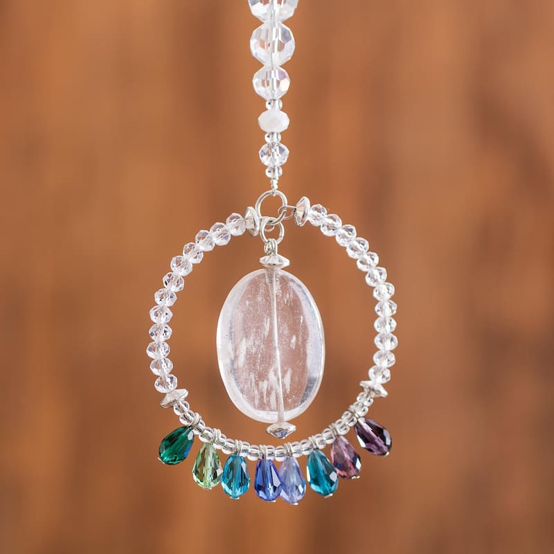 Novica Handmade Mystic Peace Ring Crystal And Glass Beaded Suncatcher