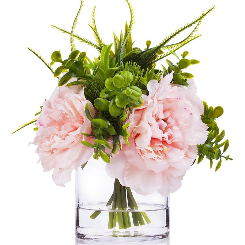 Enova Home 3 Large Artificial Silk Peony Fake Flowers with Mixed ...