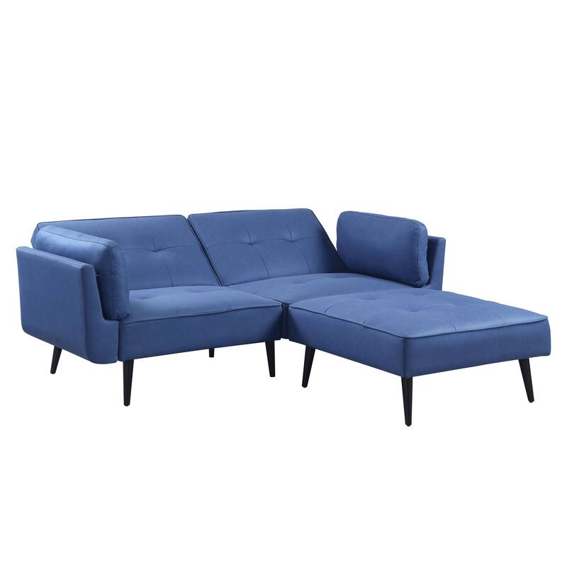 Blue Fabric Adjustable Sofa & Ottoman, 2 Pillows, 300lbs Capacity
