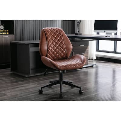 Porthos Home Reese Swivel Office Chair, PU Leather in Diamond Tuft