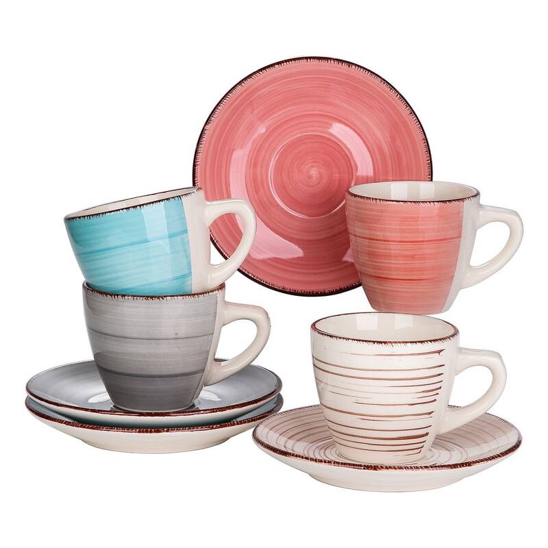 vancasso Bella 8-Piece Coffee Cup And Saucer Set (Service For 4) - Turquoise/Pink/Beige/Gray