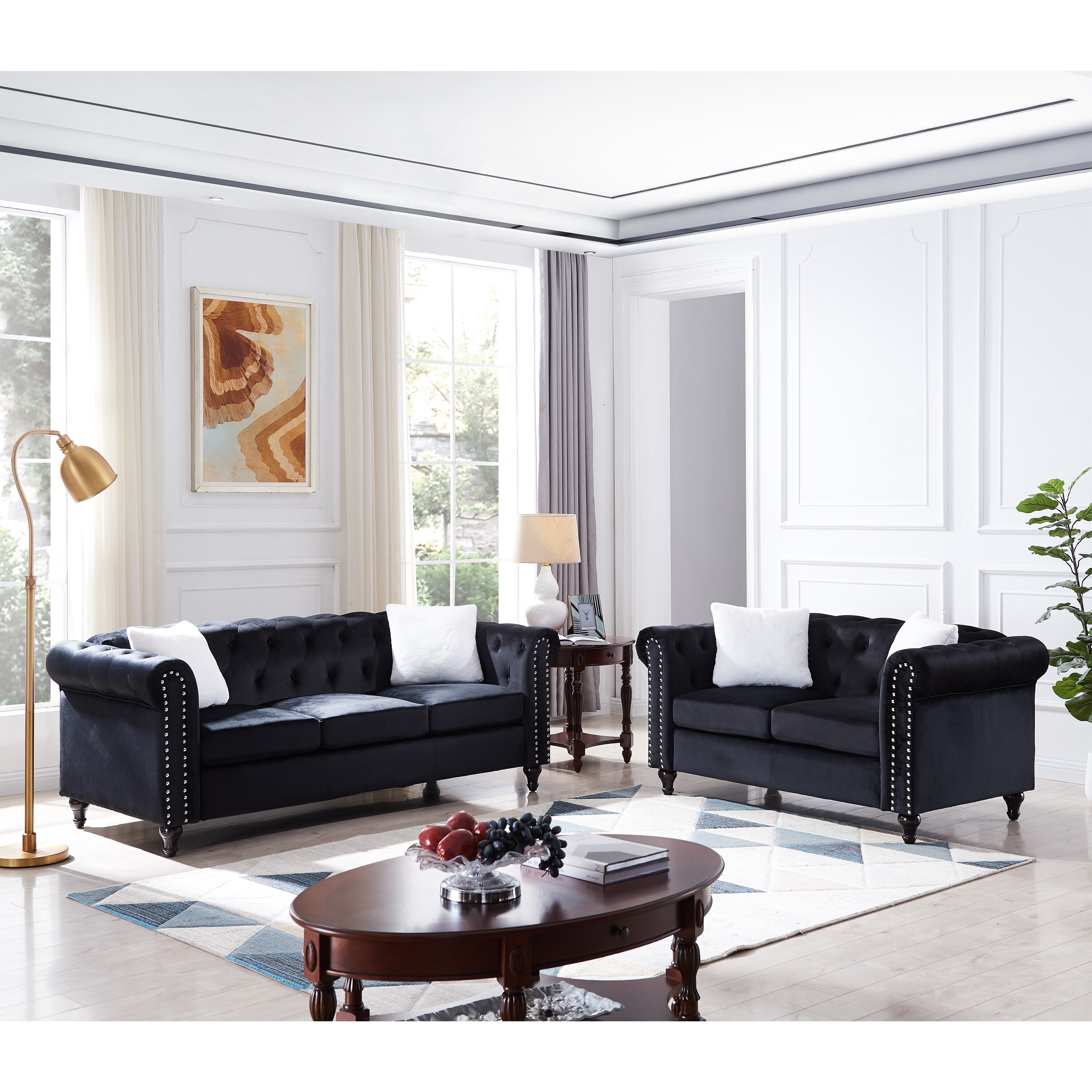 Black 2 and discount 3 seater sofa