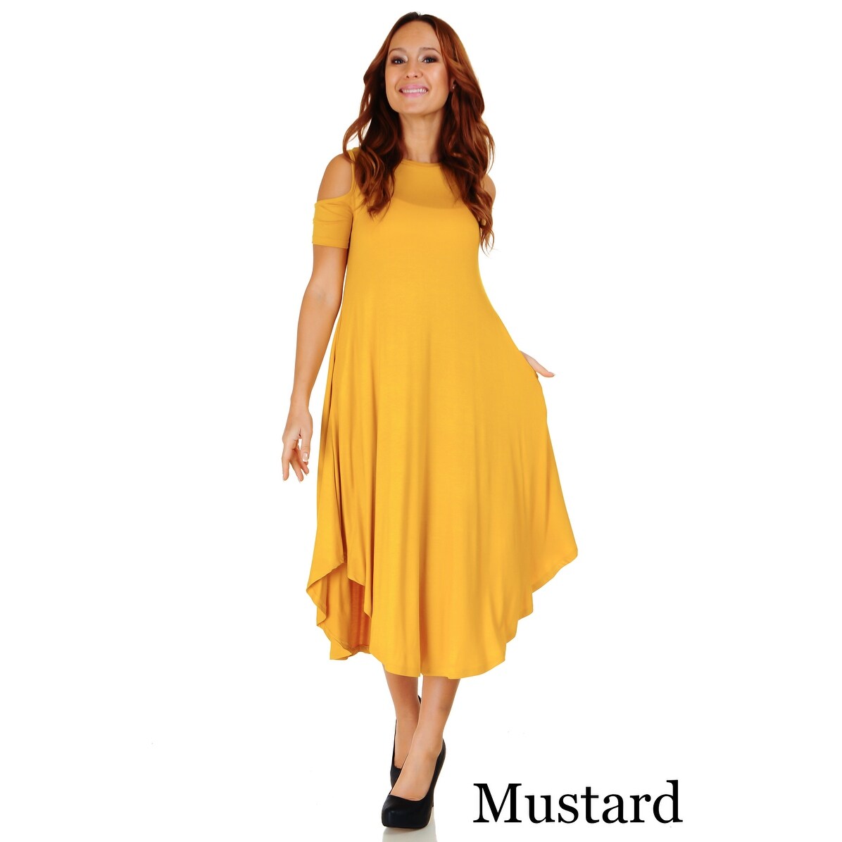 yellow mid length dress