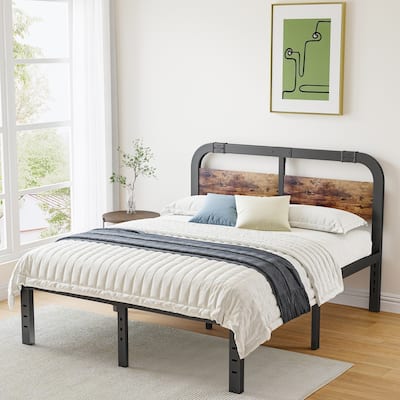 Heavy Duty Anti-Sway 40 Inch Iron Bed With Solid Wood Headboard