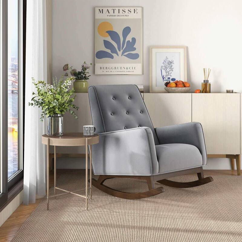 Light Grey Fabric Solid Wood Rocking Chair 36.6"H x 27.5"W x 39"D or Living Room Bedroom Reading - Gray,Light Gray