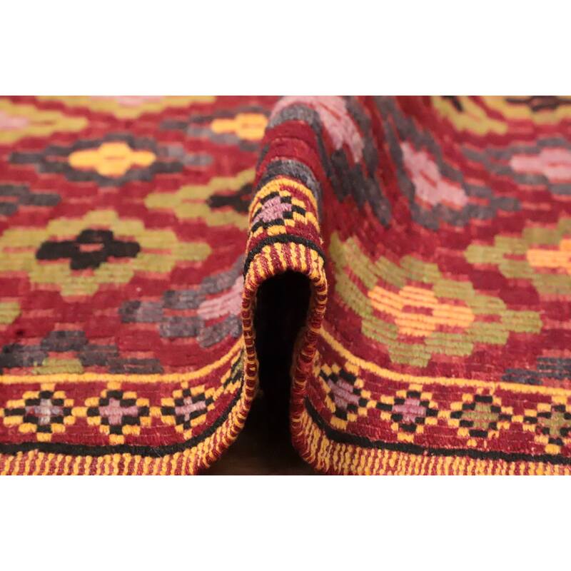 Hand Woven Oriental 100% Wool Carpet Southwestern Tribal Red Kilim Area Rug - 7' 4'' X 5' 5''