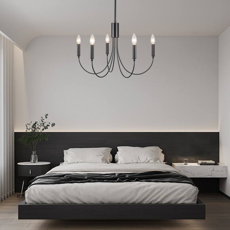 5-Light Rustic Candlestick Hanging Linear Chandelier Lighting Fixture for Kitchen Island