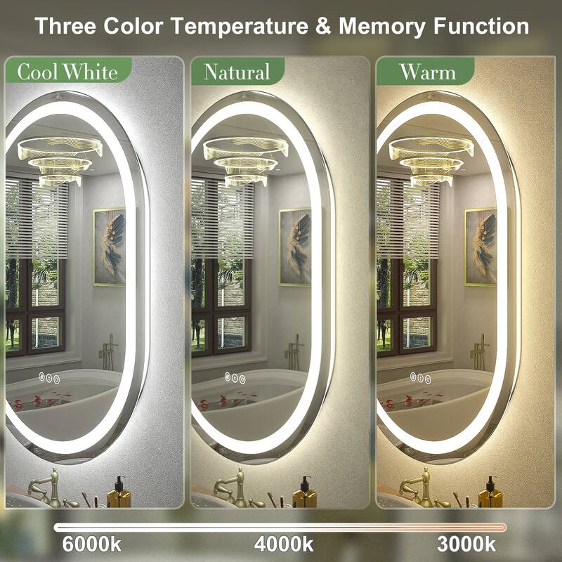 UL Certified Oval LED Lighted Anti-fog Wall Bathroom Vanity Mirror