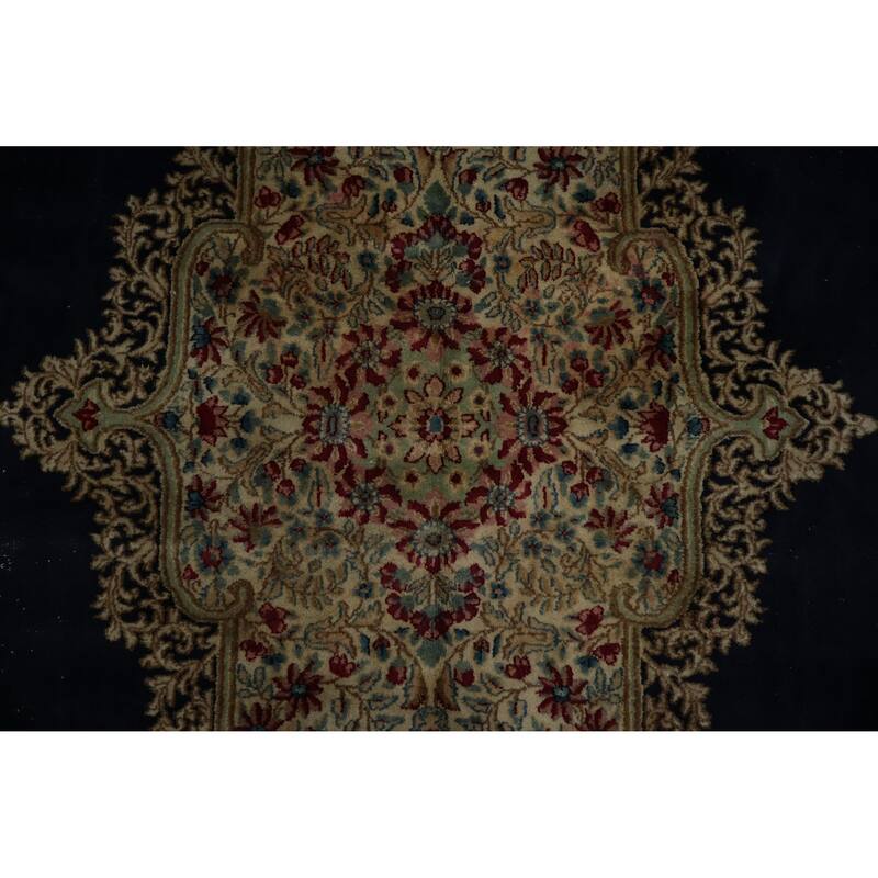 Hand Knotted Oriental 100% Wool Carpet Traditional Floral Navy Blue & Blues Kerman Area Rug - 16' 10'' X 10' 2''
