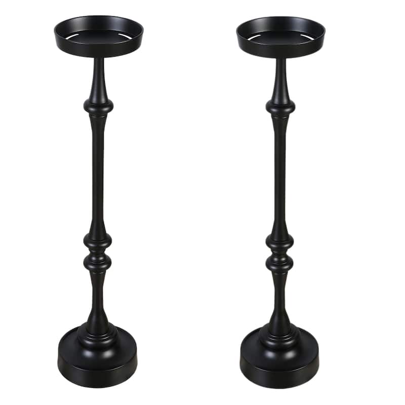 Glam Black Powder-Coated Steel Martini Pedestal Side Table, Indoor/Outdoor, Black - Set of 2 tables