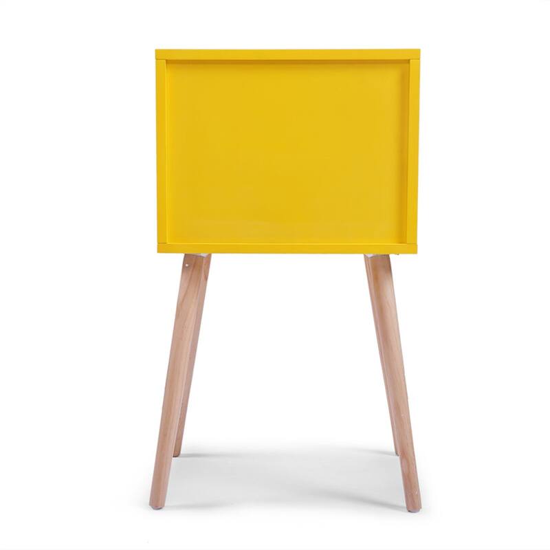 Mid Century Wood Nightstand with 2 Drawers and Pinewood Leg (Set of 2)