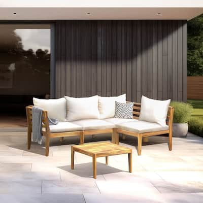 Kinger Home Trena 4-Piece Acacia Wood Patio Furniture Set with Cushions - 9' x 12'