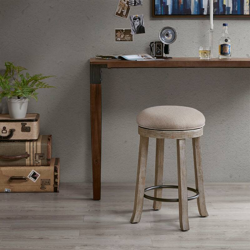 Roomfitters 25-Inch Swivel Counter Stool, Upholstered Round Seat with Distressed Aged Oak Frame, Cream & Reclaimed Gray