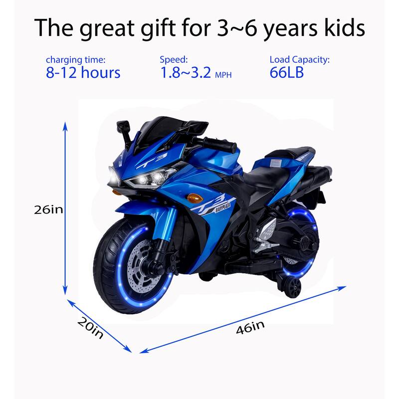 Kids Electric 12V Ride-On Motorcycle with Hand Drive, LED Wheels, and Built-in Music, Perfect Gift for Ages 3-6