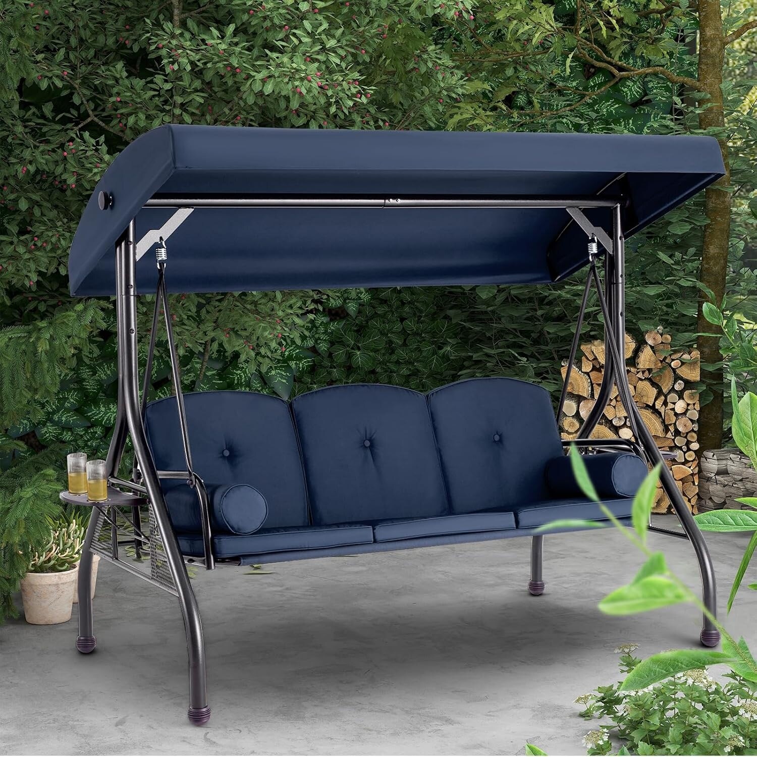 Outdoor Porch Swing 3 Seat with Adjustable Canopy Cup Holder Convertible Patio Glider with Thick Cushions Pillow On Sale Bed Bath Beyond 37372226