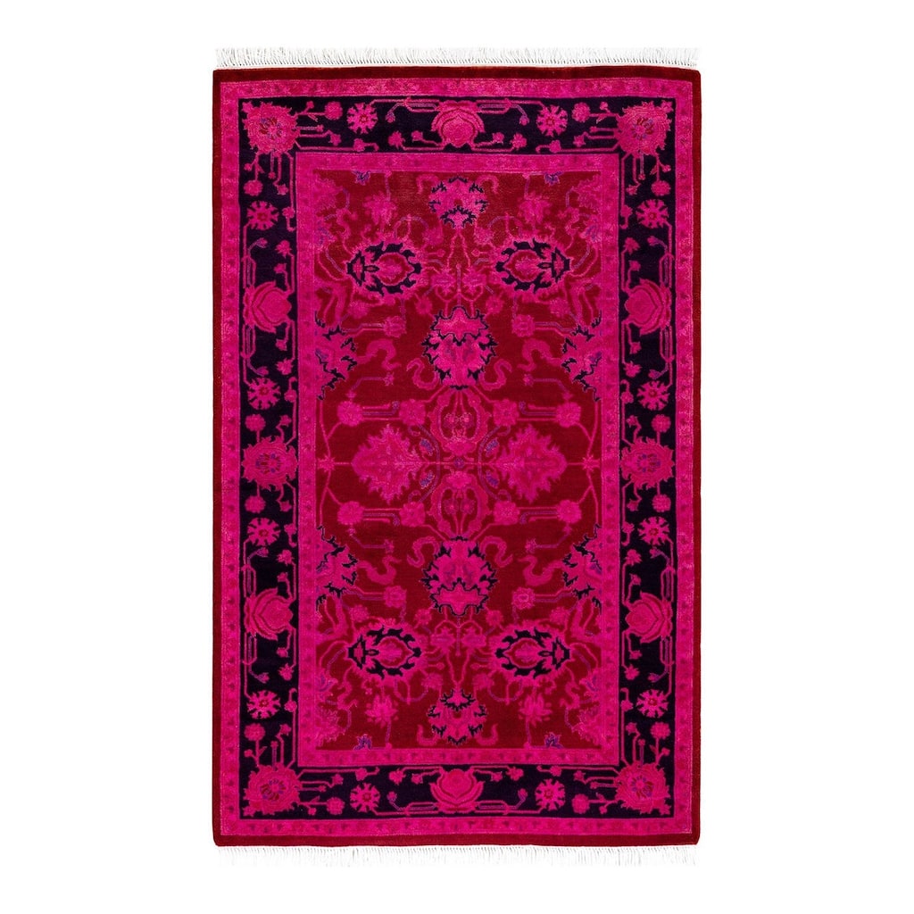 Overton Hand Knotted Wool Vintage Inspired Modern Contemporary Overdyed Pink Area Rug - 2' 8" x 4' 3"