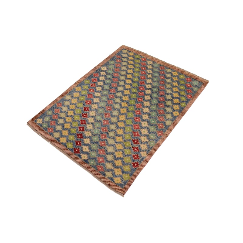 Modern Balochi Berg Blue/Red Hand Knotted Wool Rug - 4'2'' x 6'1''