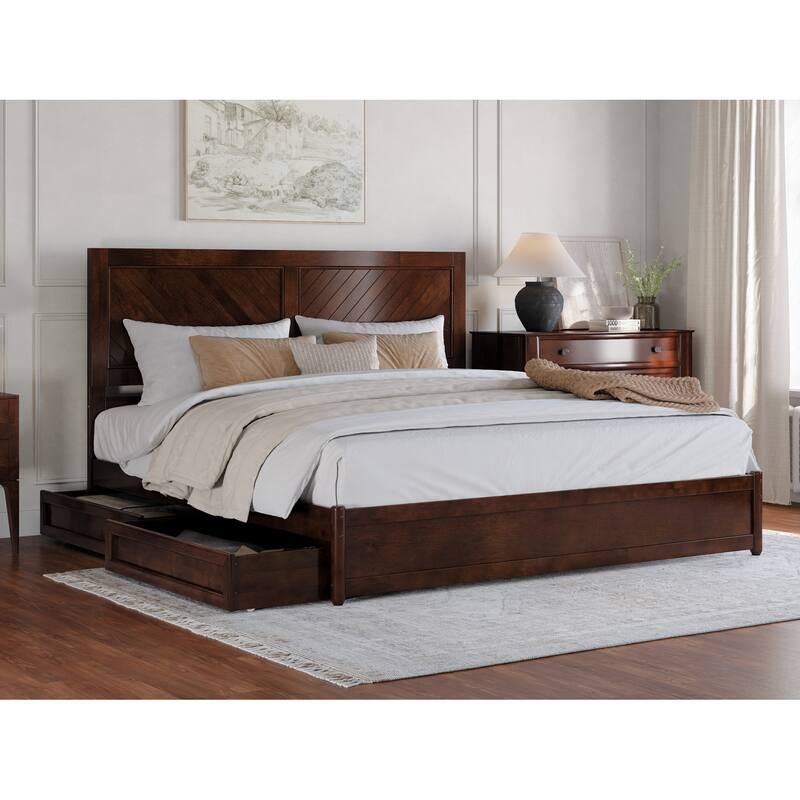 Clayton Platform Bed with Panel Footboard and Storage Drawers - Walnut - King