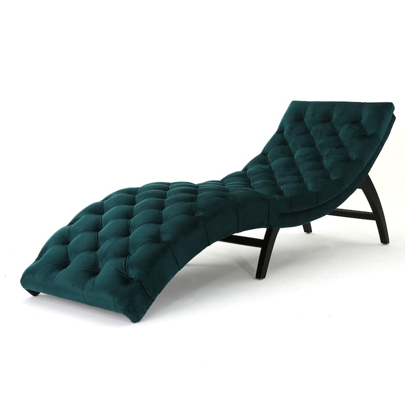 Roomfitters Tufted Velvet Chaise Lounge, Modern Recliner with Arched Back and Wooden Legs